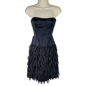 BCBGMaxazria Runway Silk Corset Feather Dress 2 Women Black Tier Sleeveless‎ LBD